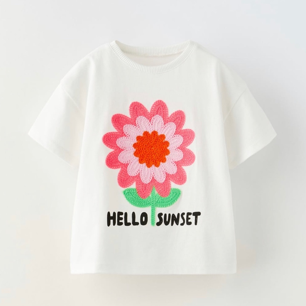 Zara Crotcheted Flower T Shirt